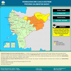 Update Peringatan Dini Cuaca Kalbar, Senin (11/10/2021) Pukul 23.30 WIB