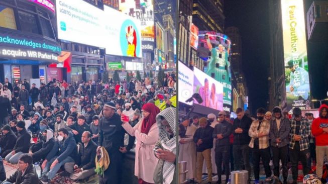 Umat Muslim Gelar Salat Tarawih Berjamaah di Times Square New York